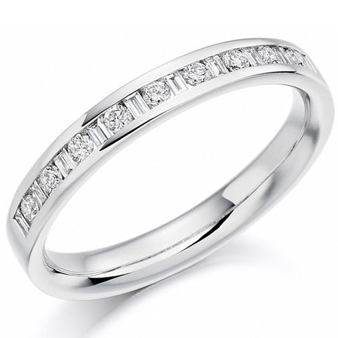 Ring - Round brilliant and baguette cut diamond channel set half eternity ring, 0.25ct  - PA Jewellery