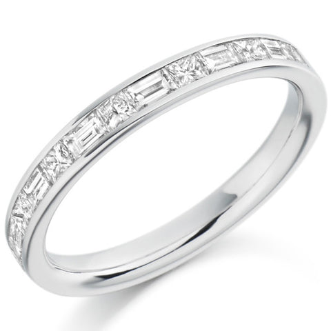 Ring - Princess and baguette cut diamond half eternity ring, 0.60ct  - PA Jewellery