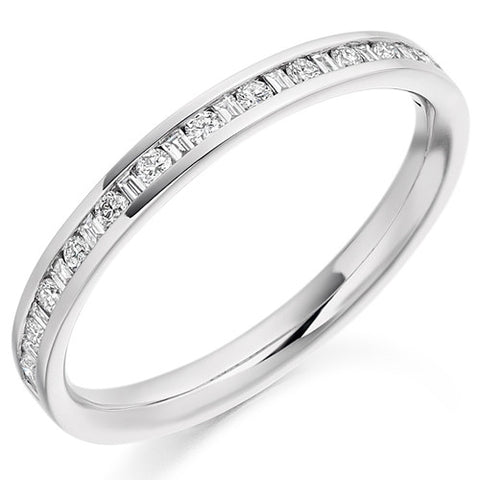Ring - Round brilliant and baguette cut diamond channel set half eternity ring, 0.30ct  - PA Jewellery
