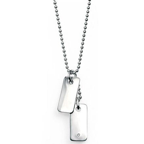 Diamond set child's dog tag pendant and chain in silver