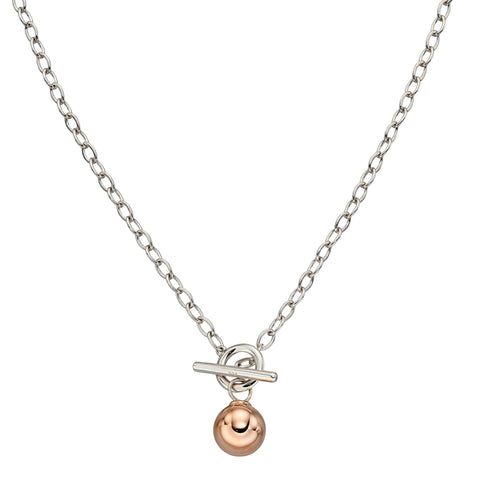 Toggle necklet with ball detail in silver with rose gold plating