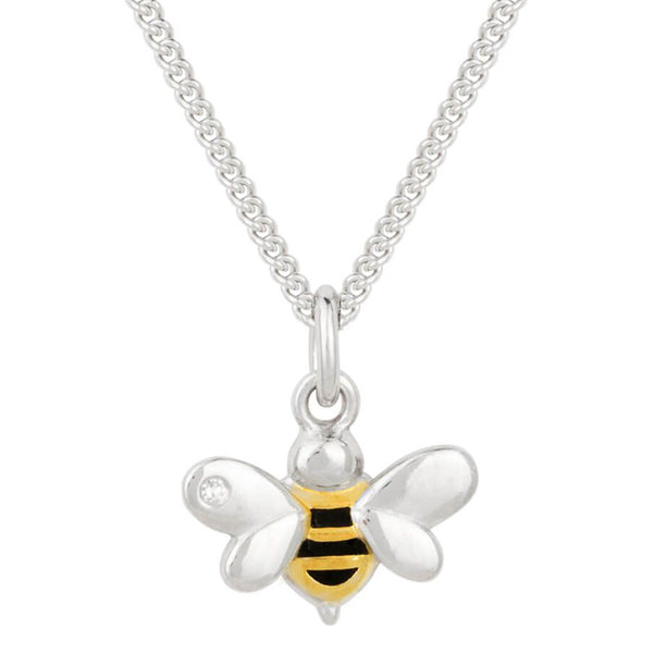 Enamel bee pendant and chain in silver