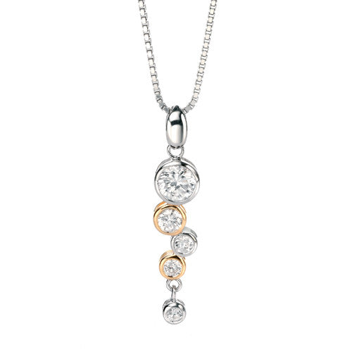 Neckwear - Cubic zirconia bubble pendant and chain in silver with gold plating  - PA Jewellery