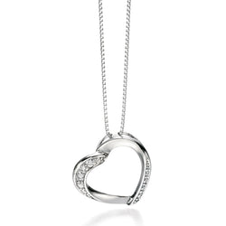 Cubic zirconia heart pendant and chain in silver