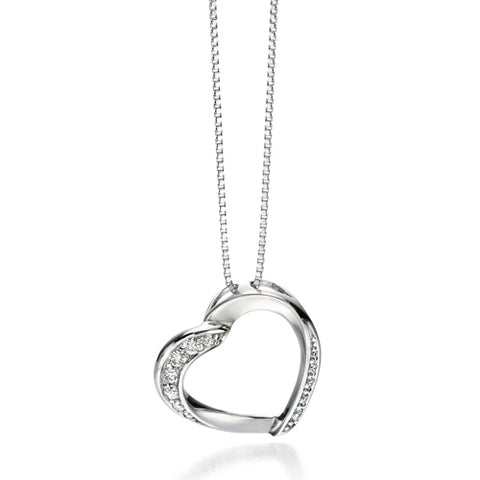 Cubic zirconia heart pendant and chain in silver