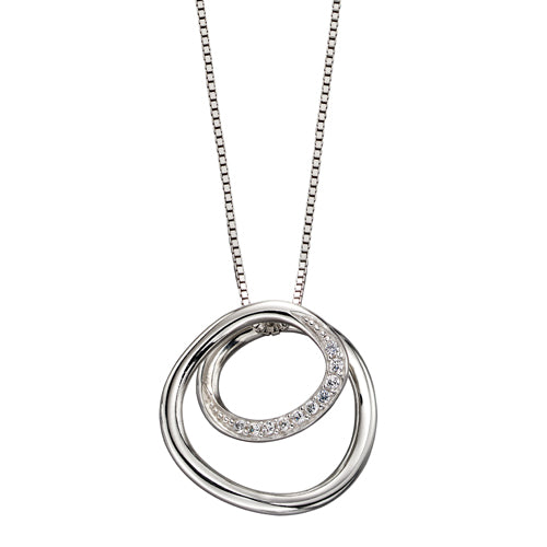 Cubic zirconia twisted circle pendant and chain in silver