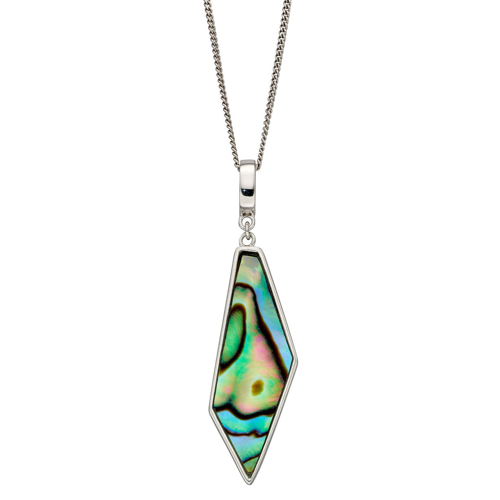 Abalone shell kite-shaped pendant and chain in silver