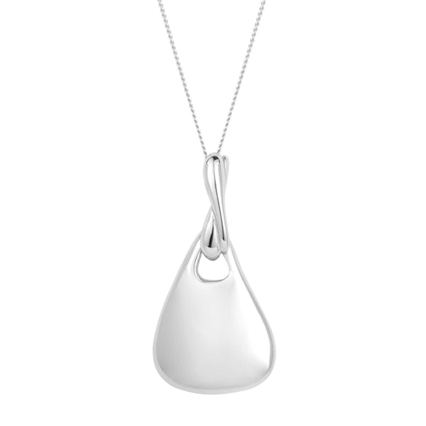 Organic shape pendant and chain in silver