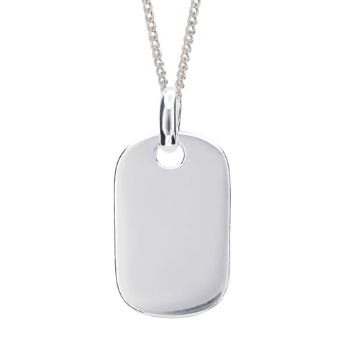 'Dog Tag' pendant and chain in silver