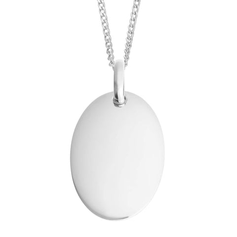Oval tag pendant and chain in silver