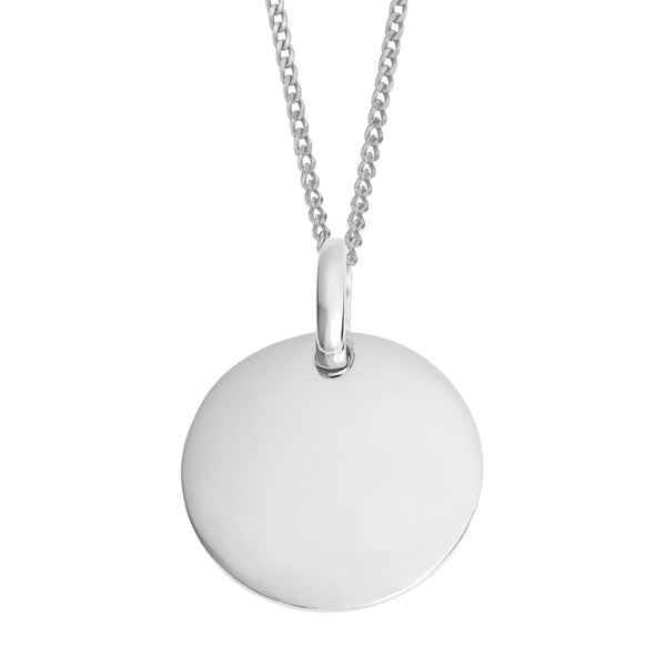 Disc pendant and chain in silver