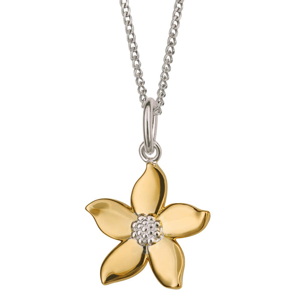 Flower pendant and chain in silver with gold plating