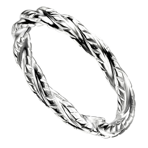 Twisted diamond cut band ring in silver