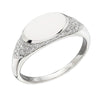 Cubic zirconia oval top signet ring in silver