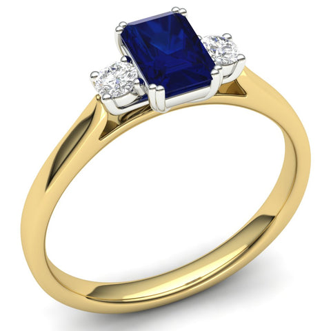 Sapphire and diamond three stone ring in 9ct gold