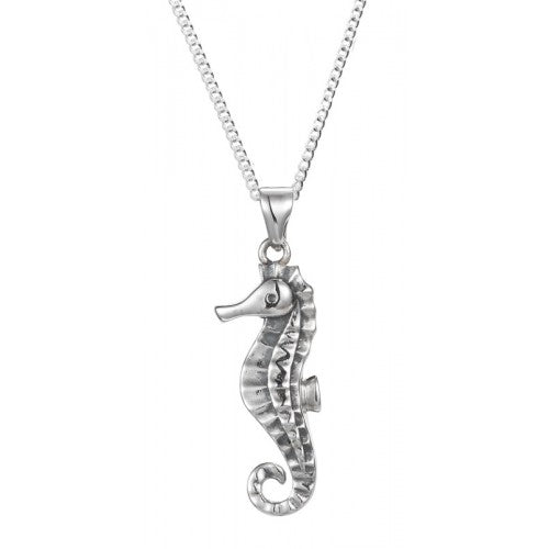 Seahorse pendant and chain in silver