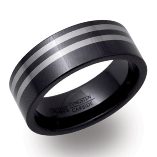 Double line detail ring in tungsten carbide and ceramic