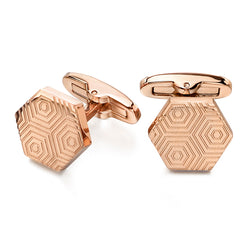 Hexagonal cufflinks in stainless steel with rose ion plating