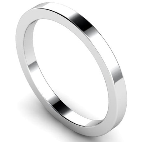 Flat court profile wedding ring in platinum, 2mm width
