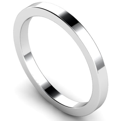 Flat court profile wedding ring in palladium, 2mm width