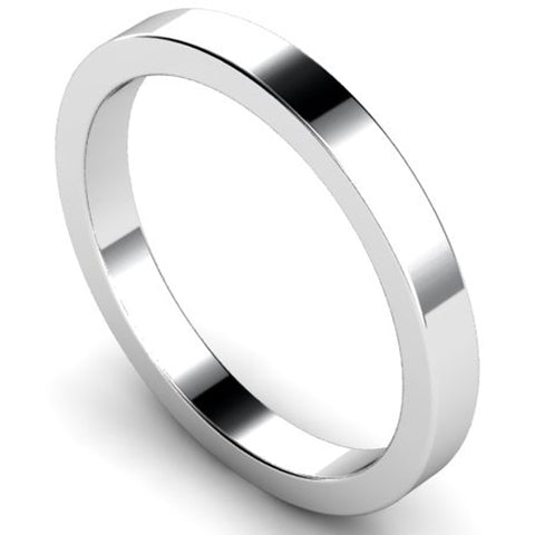 Flat profile wedding ring in platinum, 2.5mm width