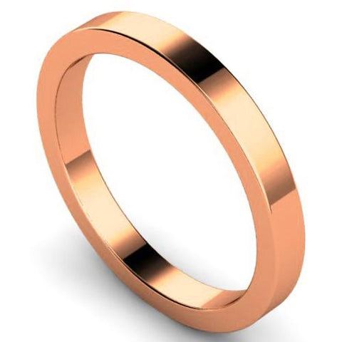 Flat court profile wedding ring in rose gold, 2.5mm width