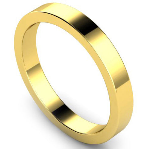 Flat profile wedding ring in yellow gold, 3mm width