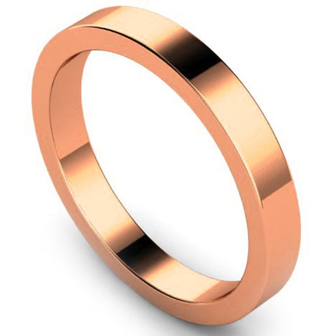 Flat profile wedding ring in rose gold, 3mm width