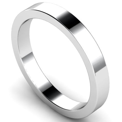 Flat profile wedding ring in white gold, 3mm width