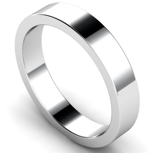 Flat profile wedding ring in white gold, 4mm width