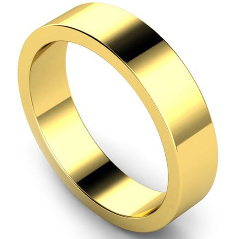 Flat profile wedding ring in yellow gold, 5mm width