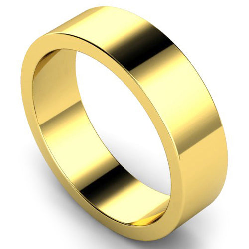 Flat profile wedding ring in yellow gold, 6mm width