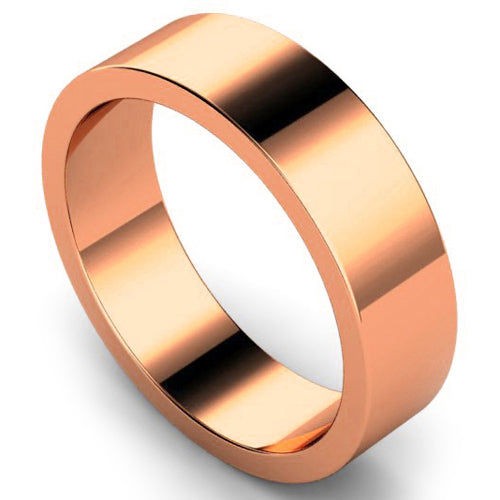 Flat profile wedding ring in rose gold, 6mm width