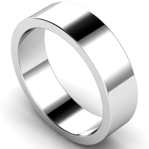 Flat profile wedding ring in white gold, 6mm width