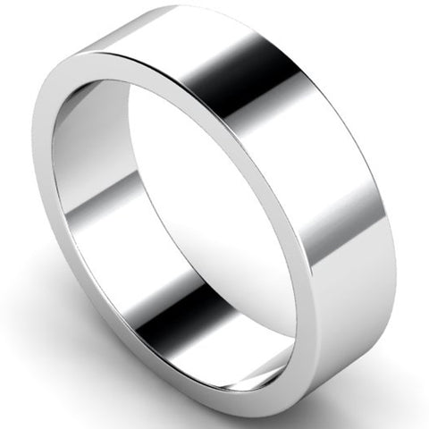 Flat profile wedding ring in platinum, 6mm width