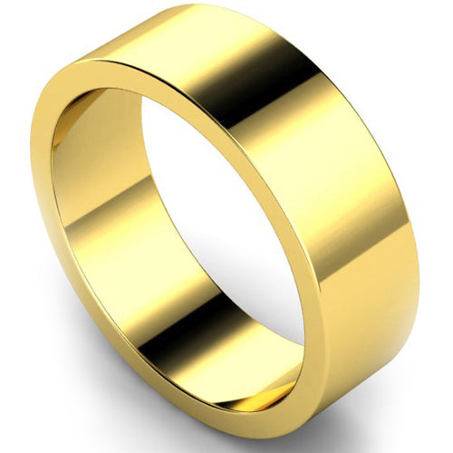 Flat profile wedding ring in yellow gold, 7mm width
