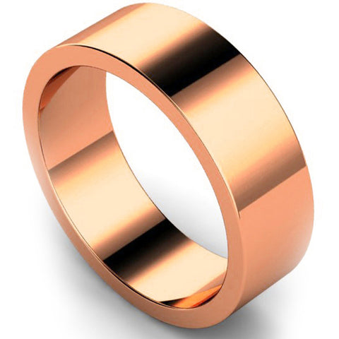 Flat profile wedding ring in rose gold, 7mm width