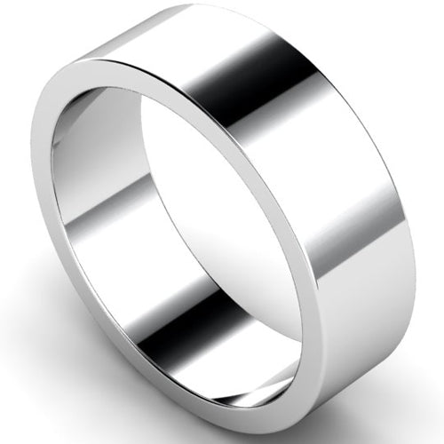 Flat profile wedding ring in white gold, 7mm width