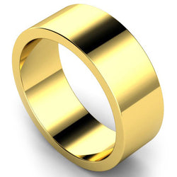 Flat profile wedding ring in yellow gold, 8mm width