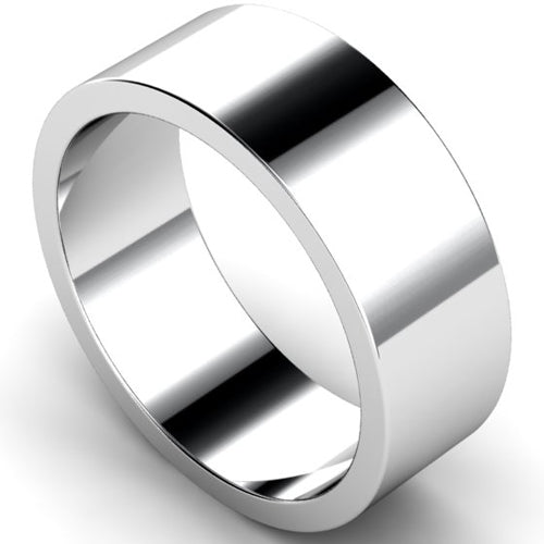 Flat profile wedding ring in white gold, 8mm width