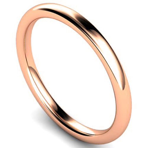 Slight court profile wedding ring in rose gold, 2mm width