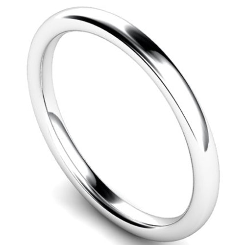 Slight court profile wedding ring in platinum, 2mm width