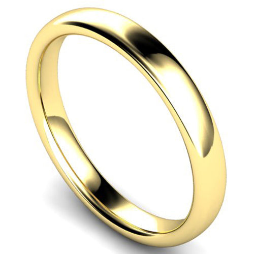 Slight court profile wedding ring in yellow gold, 3mm width
