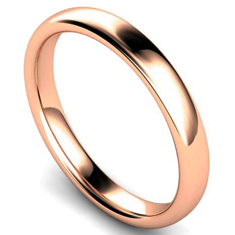 Slight court profile wedding ring in rose gold, 3mm width