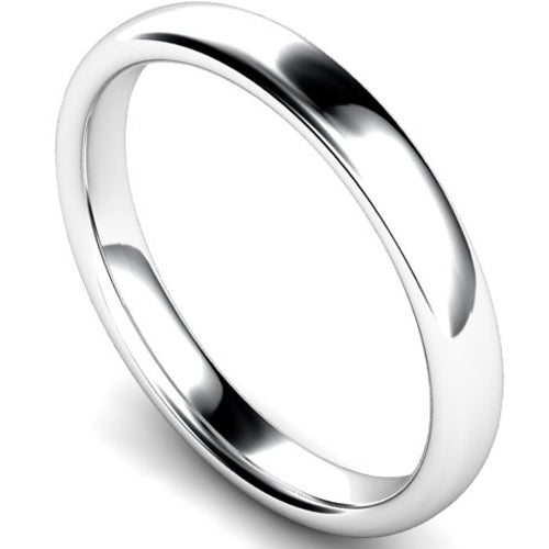 Slight court profile wedding ring in white gold, 3mm width