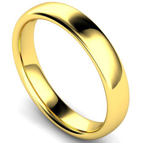 Slight court profile wedding ring in yellow gold, 4mm width