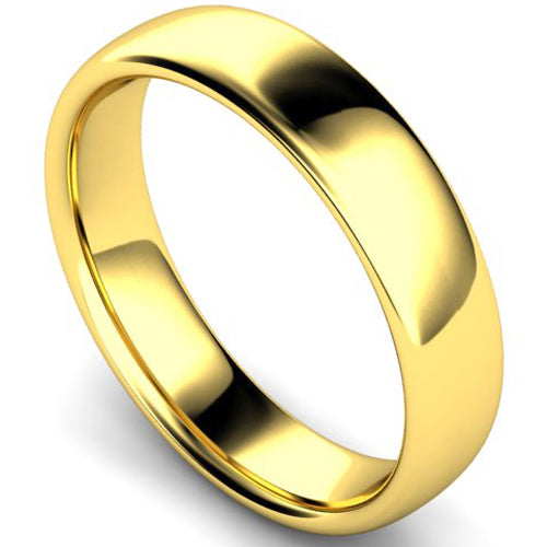 Slight court profile wedding ring in yellow gold, 5mm width