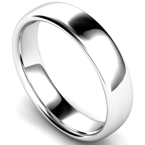 Slight court profile wedding ring in white gold, 5mm width