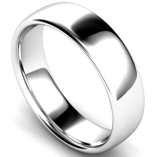 Slight court profile wedding ring in white gold, 6mm width