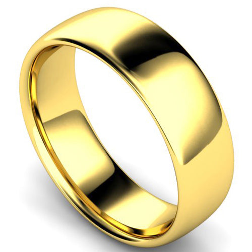 Slight court profile wedding ring in yellow gold, 7mm width